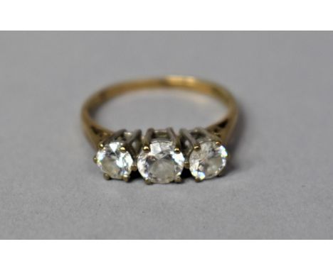 A 9ct Gold Trilogy Ring with White Stones (Not Diamonds), Size L, 2g 