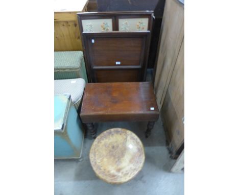 A mahogany folding cake stand, fire screen, bidet and an occasional table