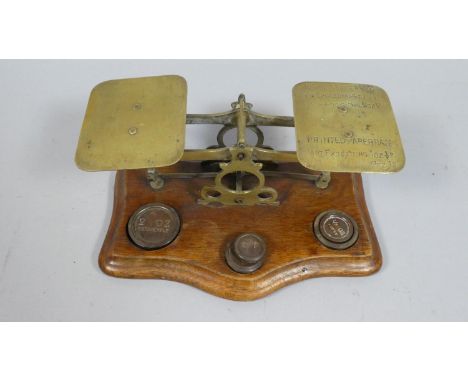 A Late 19th Century Walnut and Brass Postal Scale, The Plateau Inscribed  Inland Letter Rate Not Exceeding 4oz 1/2 Each Addit