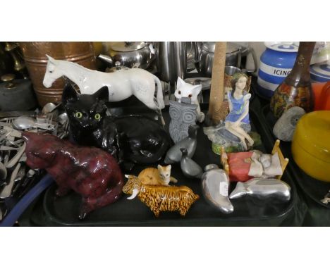 A Collection of Various Ceramic Ornaments to Include Bedwick Horse (AF), Hoselton Sculpture Bear and Beaver, Guinea Fowl, Cat