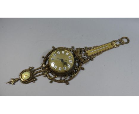 A Gilt Brass Mounted Wall Clock, Thermometer and Barometer Decorated in Relief 