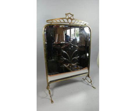 A Good Quality Victorian Mirrored Fire Screen with Brass Frame and Etched Glass, 47cm Diameter