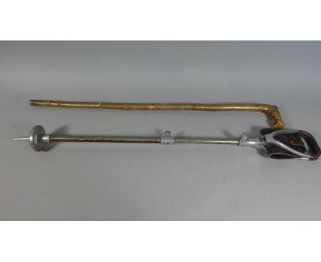 A Vintage Shooting Stick Together with a Beech Walking Stick 