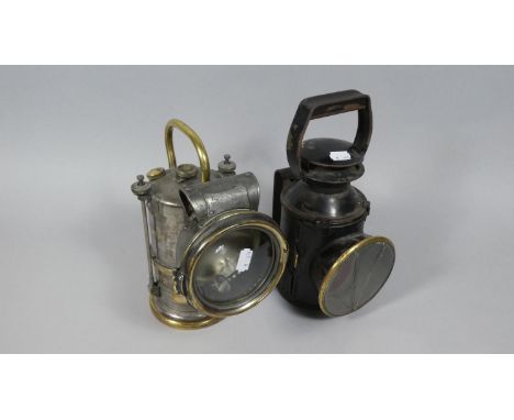 A Lucas King of the Road Metal and Brass Carbide Railway Lamp Inscribed LNWR, Together with a Signal Railway Lamp (AF) Inscri