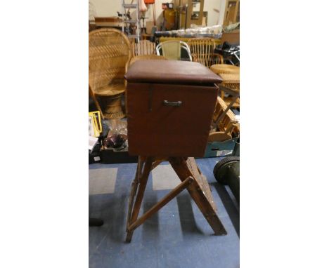 A Wooden Vintage Three Step Step Ladder Together with Leather Effect Upholstered Coal Box 