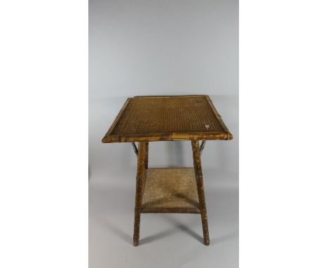 A Bamboo Occasional Table with Square Top and Square Stretcher Shelf Under, 47cm Wide x 70cm Tall 