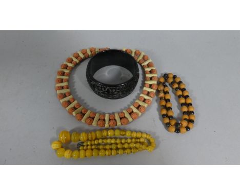 A Collection of Vintage Costume Jewellery to Include Victorian Lemon Glass Beads, Etched Bangle etc 