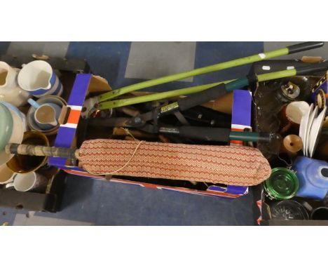 A Collection of Tools to Include Hammers, Files, Pruning Shears, Vintage Cricket Bat etc 