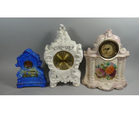 Two Edwardian Ceramic Mantle Clocks and One Plaster Cast Example, Tallest 44cm