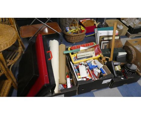 A Large Collection of Artist's Materials to Include Paints, Drawing Mannequin, Accessories etc