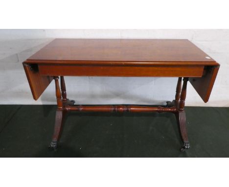 A Modern Inlaid Mahogany Drop Leaf Sofa Table, 84cm Wide 