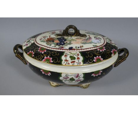 A Two Handled Ceramic Tureen Decorated with Peacocks, Gilt and Black Enamels, 33cm Long 