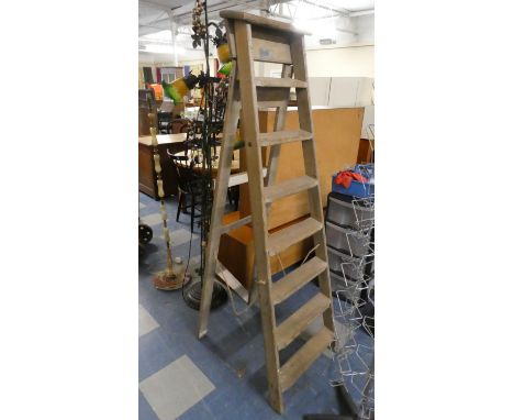 A Vintage Wooden Eight Step Ladder, 171cm high 