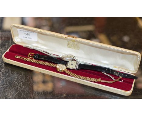 ROTARY LADIES 9 CARAT GOLD CASED WRIST WATCH ON 9 CARAT GOLD BRACELET, TOGETHER WITH 2 OTHER WRIST WATCHES     