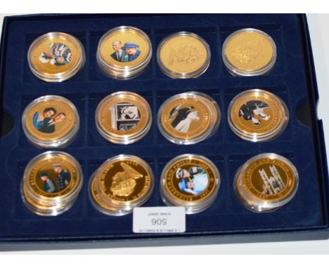 COLLECTION OF 23 ELIZABETH II 1947 - 2007 COMMEMORATIVE COPPER-GILT COINS WITH PICTURE PANEL BACKS     