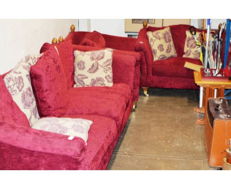 3 PIECE DROP END STYLE FABRIC LOUNGE SUITE COMPRISING LARGE 3 SEATER SETTEE &amp; PAIR OF LARGE SINGLE ARM CHAIRS     