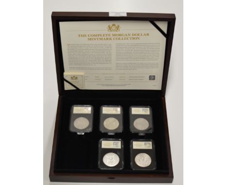 BOXED COLLECTION OF 5 SILVER MORGAN DOLLARS COMPRISING CARSON CITY, DENVER, NEW ORLEANS, PHILADELPHIA &amp; SAN FRANCISCO IN 