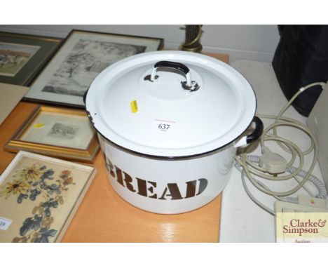 An enamel bread bin