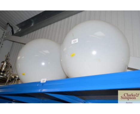 A large pair of plastic globe light shades