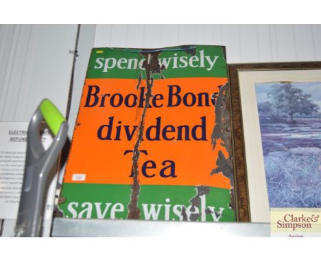 An enamel advertising sign for Brook Bond Dividend Tea "Spend Wisely Save Wisely", approx 30" x20"