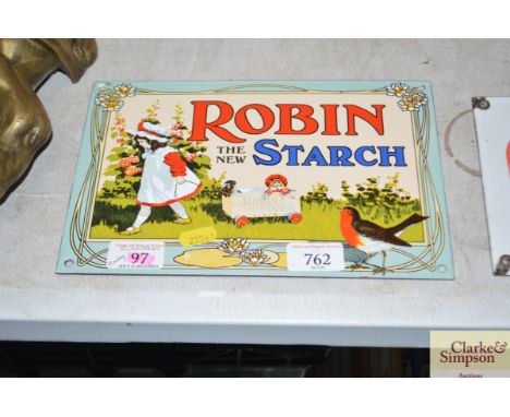 A decorative "Robin, The New Starch" enamel sign