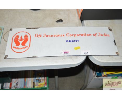 An enamel sign for "Life Insurance Corporation of India, Agent"