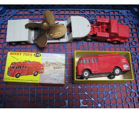 Dinky Toys No. 276 Airport Fire Tender, fair, boxed and No. 986 Mighty Antar Low Loader with propellor, fair, one blade damag