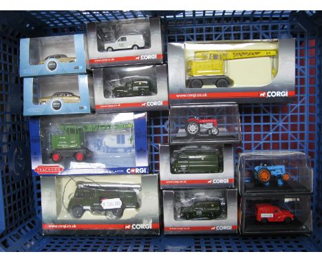 Twelve 1:76th Scale Diecast Model Lineside Vehicles, by Corgi, Oxford, Hornby, including Green Goddess Auxiliary Fire Service