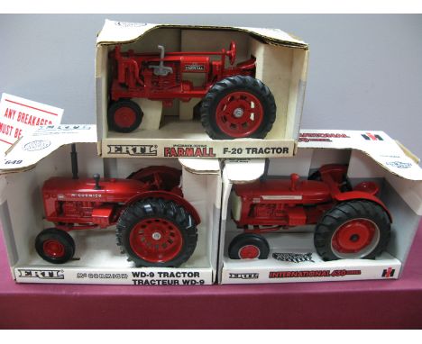 Three Ertl 1/16th Scale Diecast Model Tractors, #246 International 650 Diesel, #437 McCormick-Deering Farmall F-20 Tractor, #