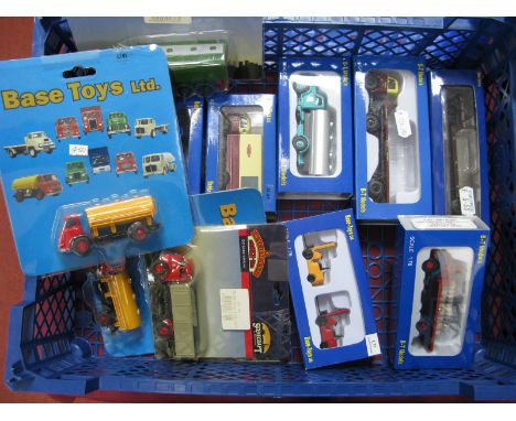 Twelve 1:76th Scale Diecast and Plastic Lineside Model Vehicles, by Base Toys, Bachmann, mostly commercial vehicles, all in o