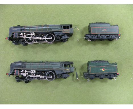 Two Trix TTR Three Rail Steam Locomotives and Six Wheel Tenders, 4-2-2 Britannia Class BR green R/No 70000, late crest , unbo