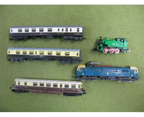 Three 'N' Gauge Locomotives, by Lima, Trix, including GWR liveried Pass Railcar No. 21; together with two Trix 'N' gauge eigh