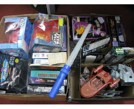 Star Wars Interest: A quantity of modern Star Wars toys and games empty boxes, many branded Hasbro, Galoob. Some vehicles pre
