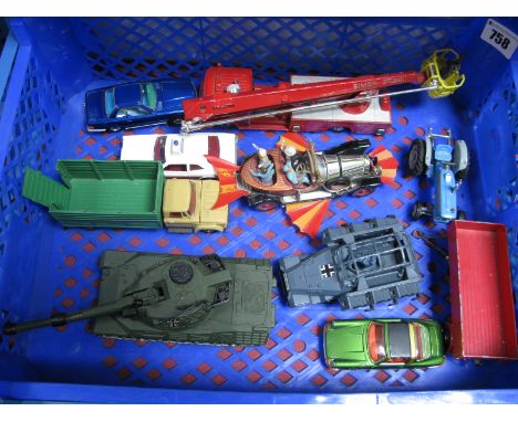 Ten Diecast Model Vehicles, by Dinky, Corgi including Corgi Chitty Chitty Bang Bang (headlight missing), Corgi Simon Snorkel 