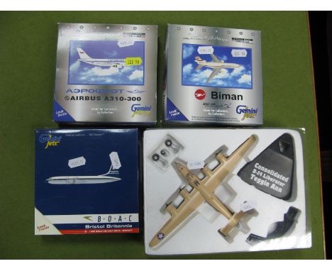 Four Diecast Model Aircraft, by Gemini Jets, Atlas Editions including Gemini Jets 1:400th  Scale Aeroflot Airbus A310-300, Ge