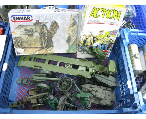 A Quantity of Diecast  Model Military Vehicles, by Lone Star, Dinky, Crescent, Britains, including tanks, artillery, playworn