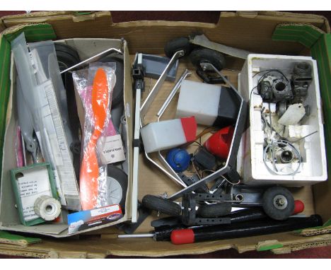Part Contents of an Modellers Workshop, including engine components, wheels, propellers, nose cone, Futaba FP-S128 indirect d