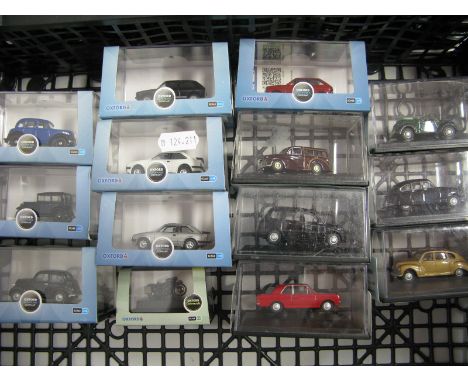 Fourteen Oxford 1:76th Scale Diecast Model Lineside Vehicles, including Ford Escort XR3i, boxed.