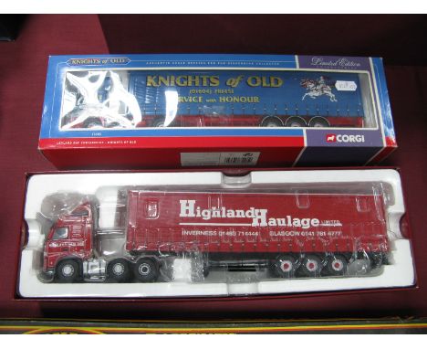 Two Corgi 1:50th Scale Diecast Model Commercial Vehicles. #CC14008 Volvo FH curtain side - Highland Haulage (missing mirrors)