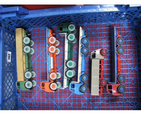 Six Dinky Playworn/Overpainted Lorry's - two foden 1st type No 902 flat beds,one 2nd type a 2nd type No 503, a 2nd type No 90