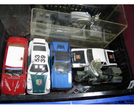 Five Diecast Predominantly 1:25th Scale Model Vehicles, by Polistil including Lancia Beta Monte Carlo, Peugeot 504 GL, togeth