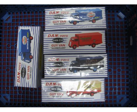 Five Boxed 'Dan Toys' (Reproduction Dinky) Guy Vans - two Dan 214 Ever Ready - one each Dan 210 Slumberland, Dan 211 "Lyons" 
