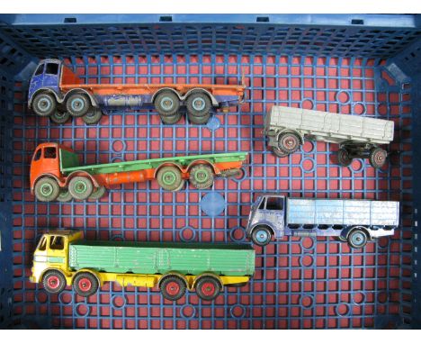 Four Dinky Playworn Lorry's Plus Foden Trailer, Leyland octopus, green/yellow, two 2nd type Foden 'S' No 902 flat bed, No 503