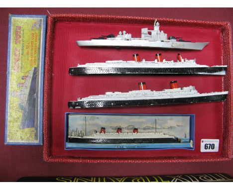 A Boxed Dinky Toys No 52A Diecast Model Cunard - White Star Liner "Queen Mary", three further  diecast model ships by Minic, 