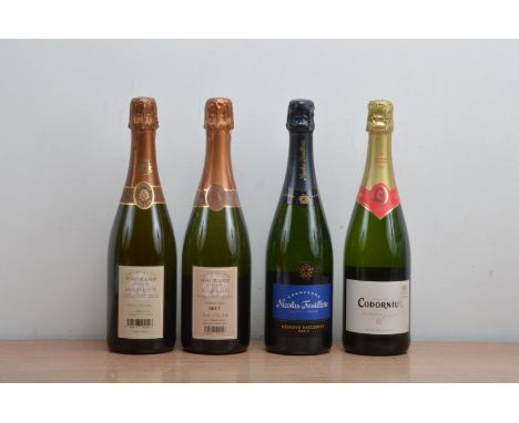 Four bottles of sparkling wine, comprising two bottles of Champagne Moutard Grande Cuvee, Nicholas Feuillatte and Codorniu Br