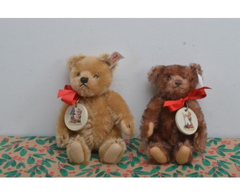 Two modern Steiff limited edition white tag Teddy bears, both with Goebel porcelain Christmas medallions by Hummel, one golde