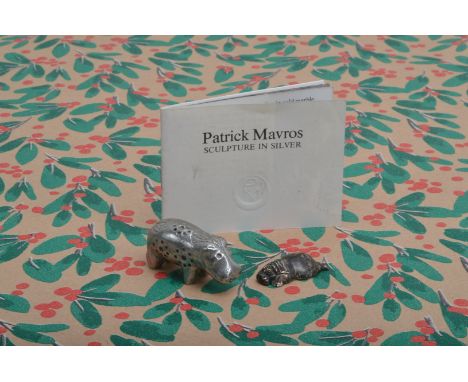 A small 1990s silver sculpture by Patrick Mavros, modelled as a splat hippoptemous, 3cm long, marked to belly, with small PM 