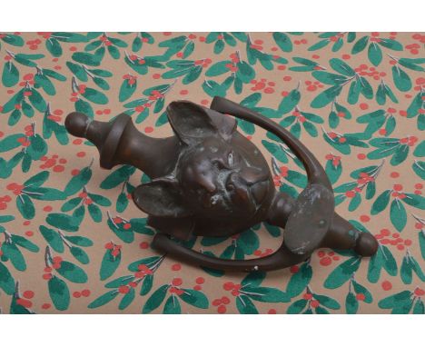 A vintage German brass novelty door knocker, 18.5cm high, having the bust of a French Bulldog to centre, the perfect accoutre