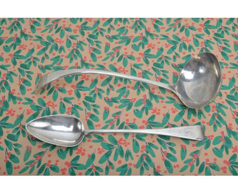 Two nice Christmas table serving items, including a George III silver basting spoon by IL, for that turkey gravy, Old English