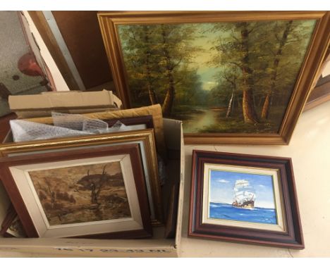 A quantity of pictures of a various subject to include landscape and seascape oils